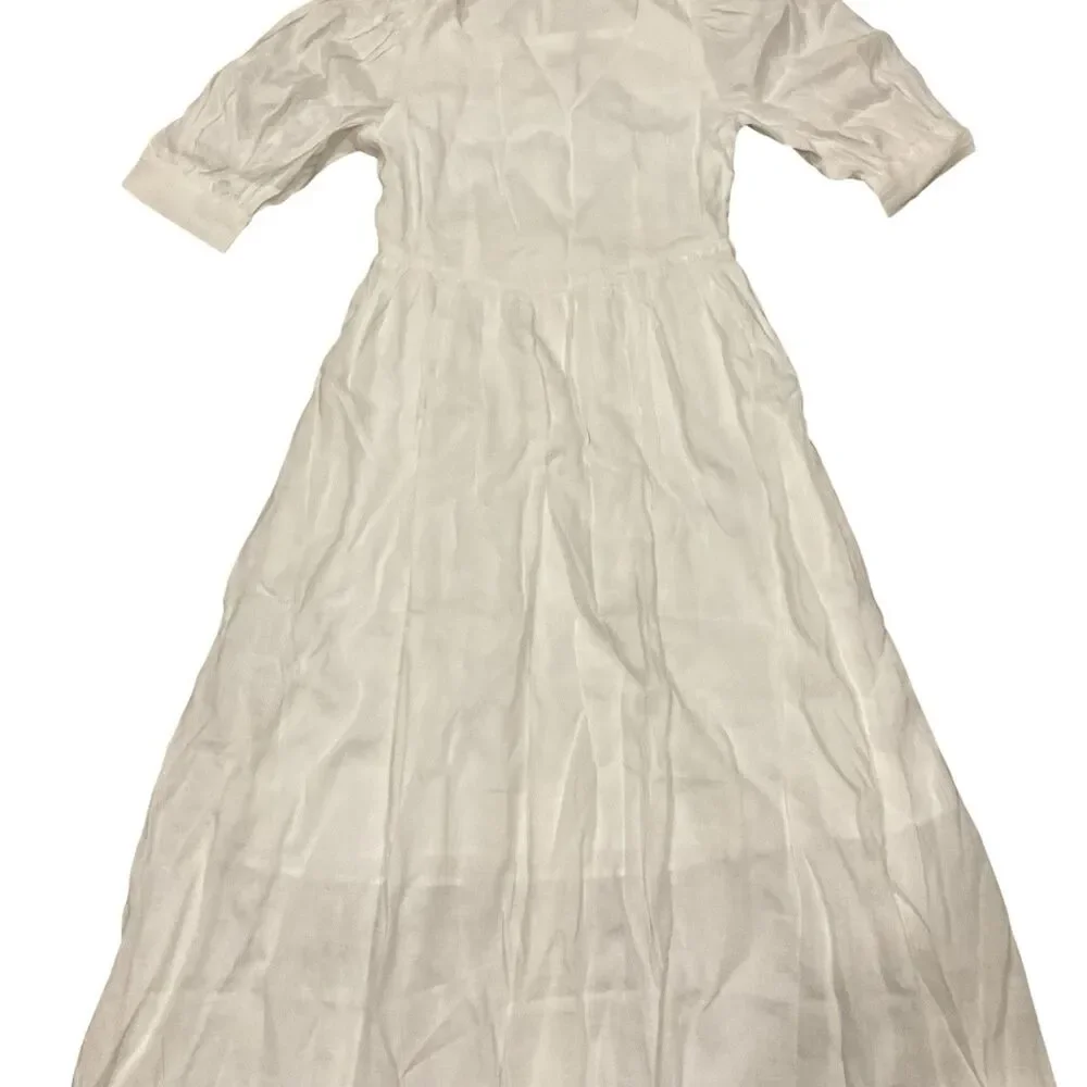 Hirsch & Timber White Linen Maxi Dress M Boho Cottagecore Lagenlook Prairie - Picture 12 of 16